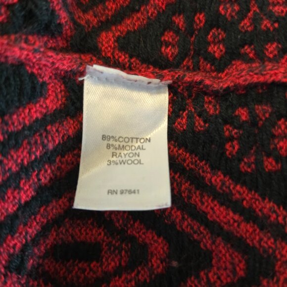 J JILL RELAXED RED BLACK PULLOVER SWEATER JACQUARD BORDER SIZE LARGE SOFT COTTON - Picture 7 of 8
